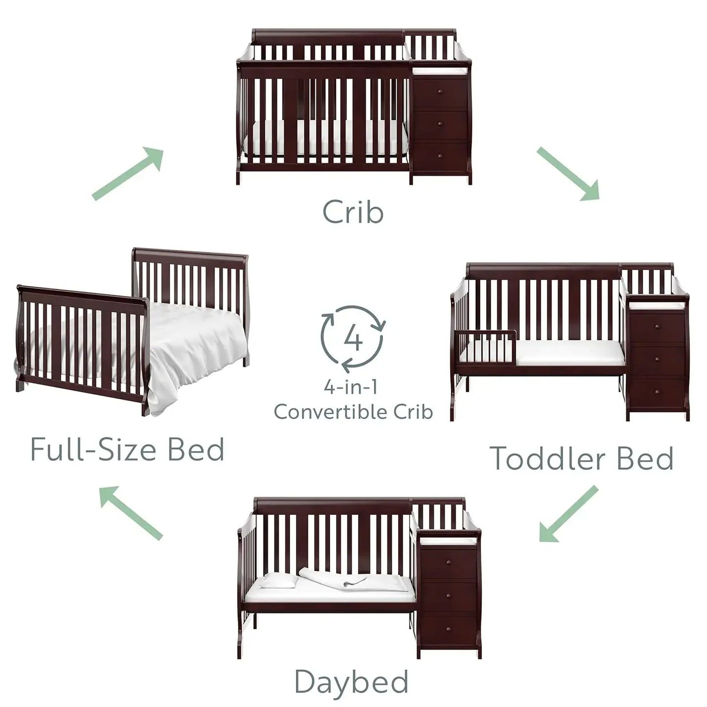 Five In One Convertible Crib And Changer Espresso Drawers