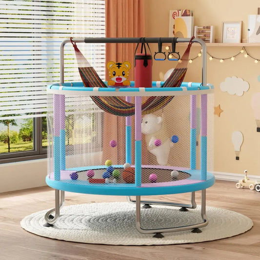 5ft Kids Trampoline Adjustable Toddler With Basketball Hoop