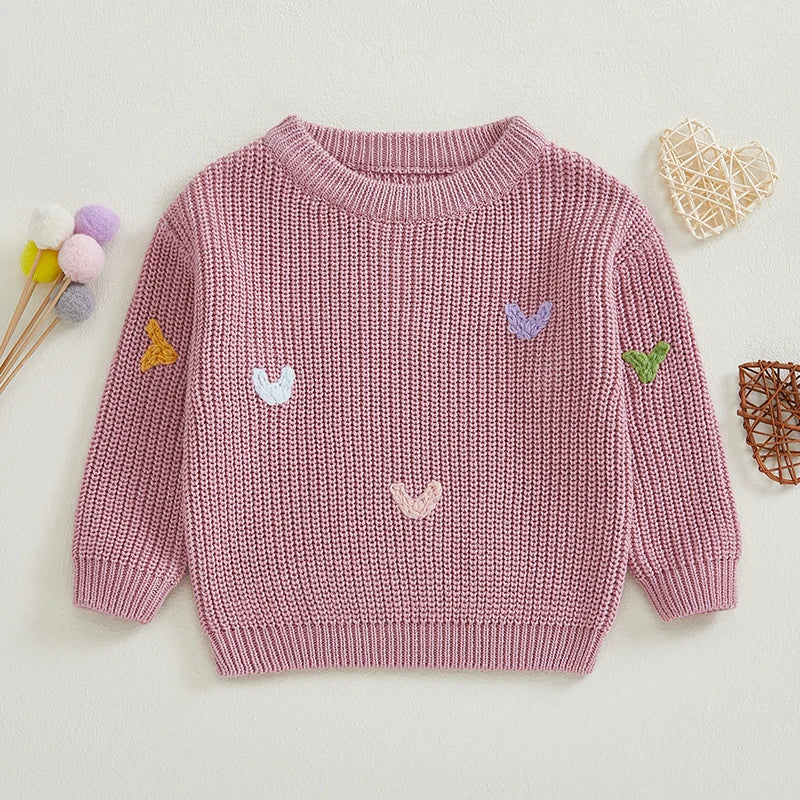 Valentines Day Heart Pattern Knitted Sweater For Kids