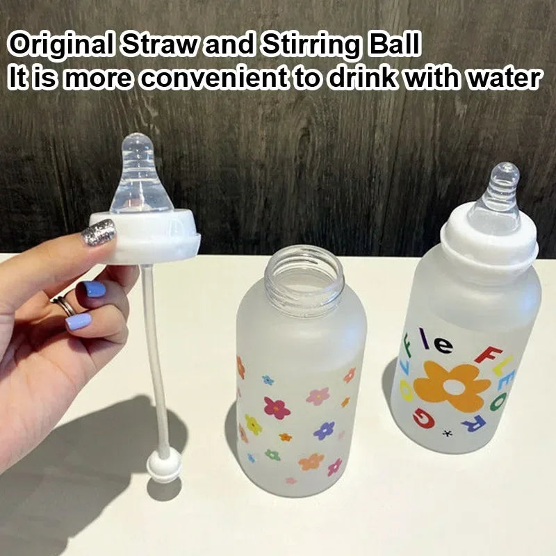 Cute Cartoon Milk Drinking Plastic Bottle with Straw for Children and Adults Eco-Friendly Water Cup