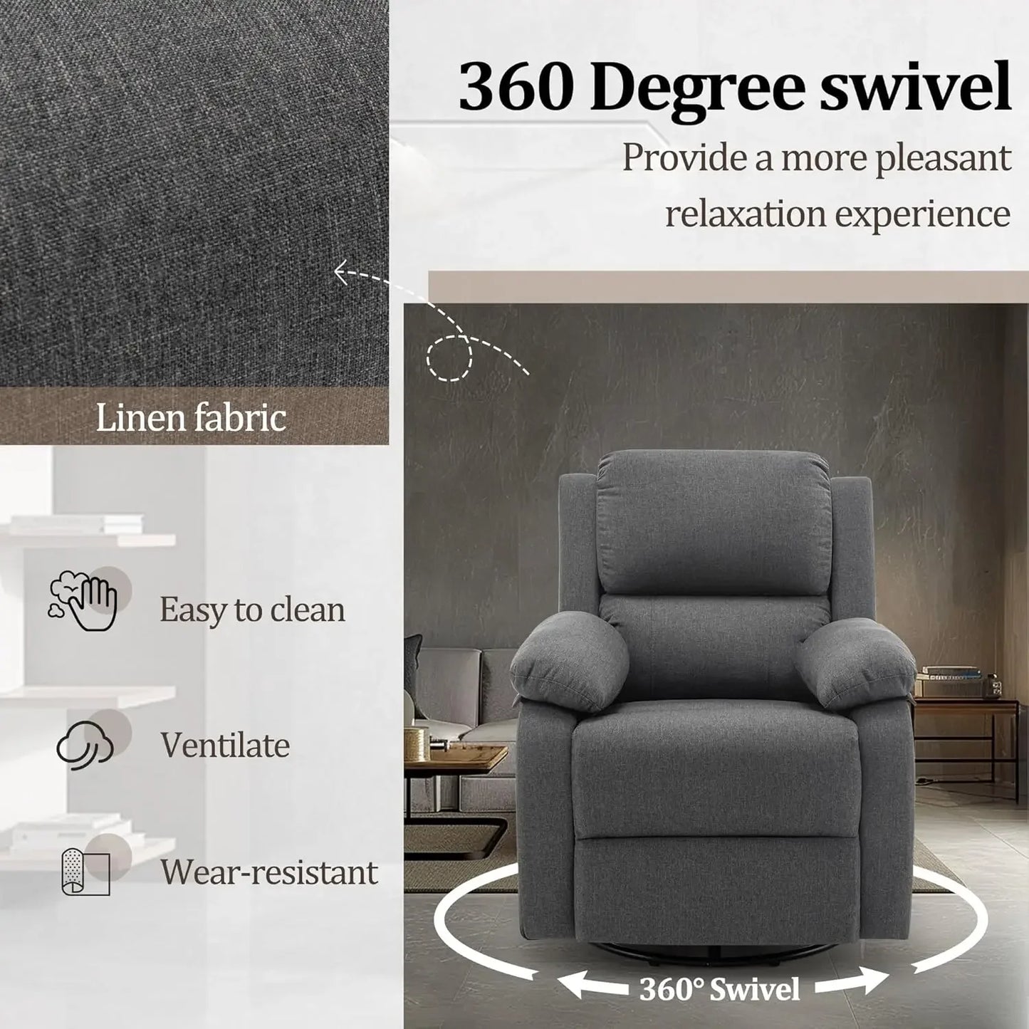 360 Swivel Rocker Chair Upholstered Nursery Glider Compact