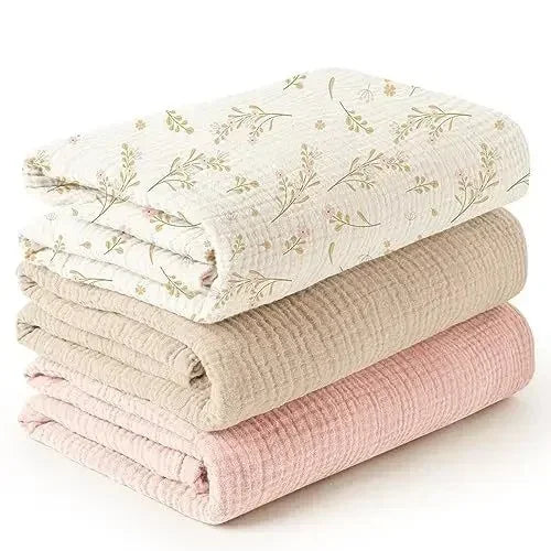 Three Pack Cotton Muslin Swaddle Baby Wrap Blankets Set