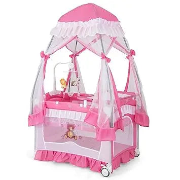 Portable 4 In 1 Playpen With Canopy And Bassinet Toys Music