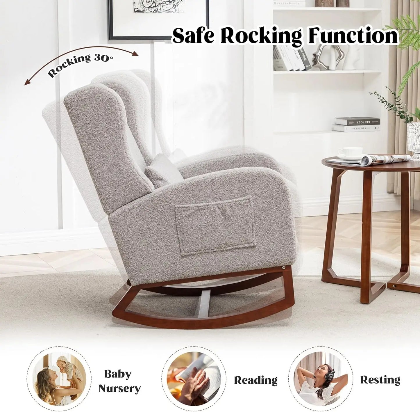 Rocking Chair Nursery with Footrest Wingback Nursery Rocking Chairs Teddy Nursing Glider Rocker Chair with Pillow
