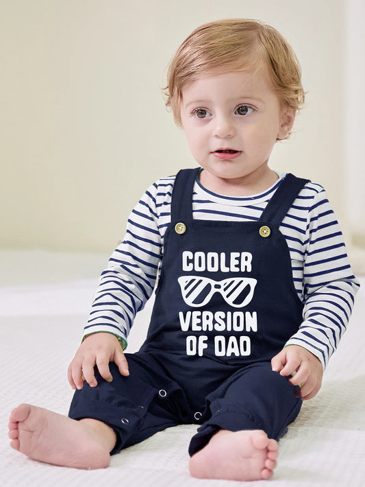 Newborn Baby Boy Clothes 2Pcs Infant Boy Romper Bodysuit Stripe Outfits and Bib Overall Pants 0 to 18 Months
