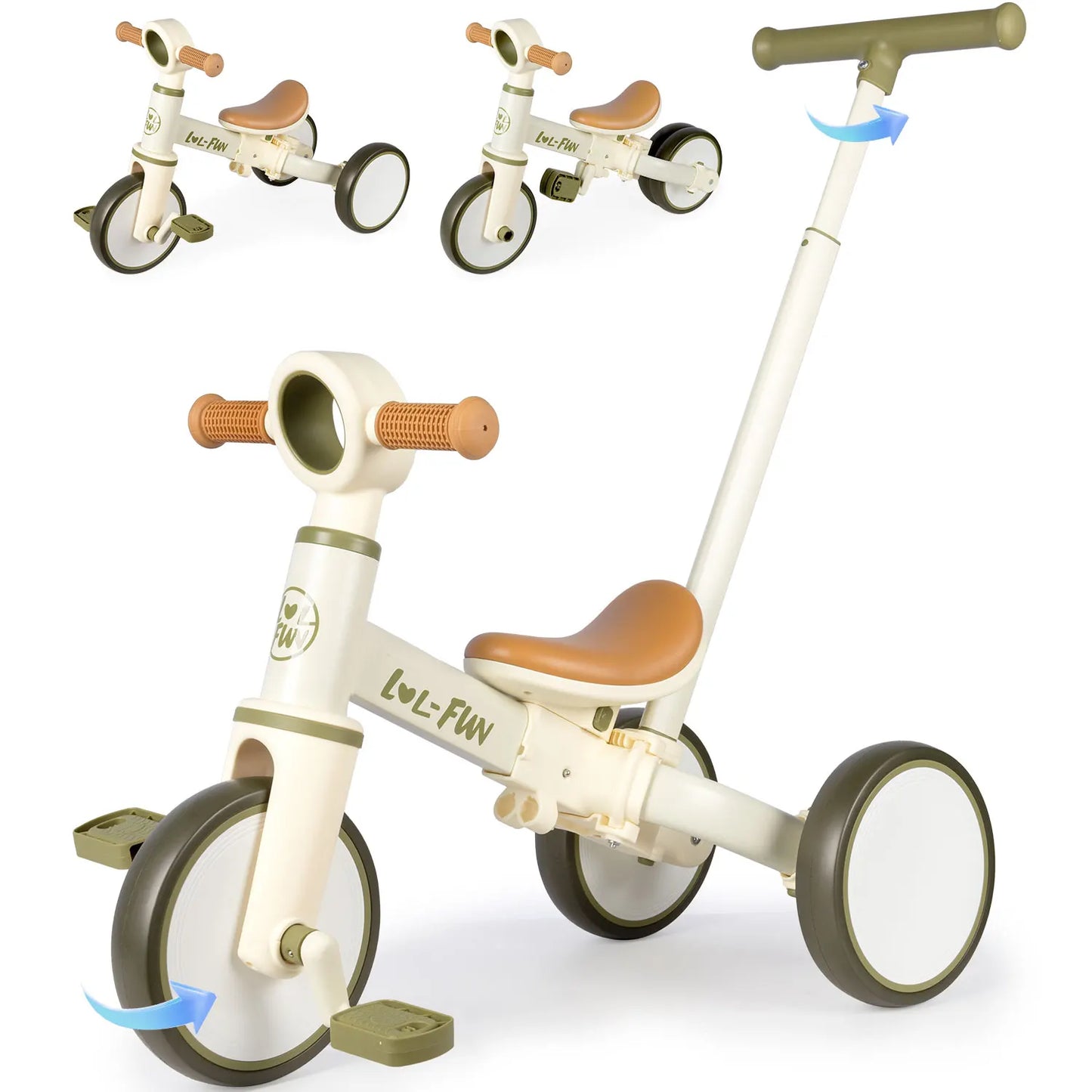 5 in 1 Toddler Tricycles for 1 to 3 Year Olds Baby Balance Bike with Parent Steering Push Handle