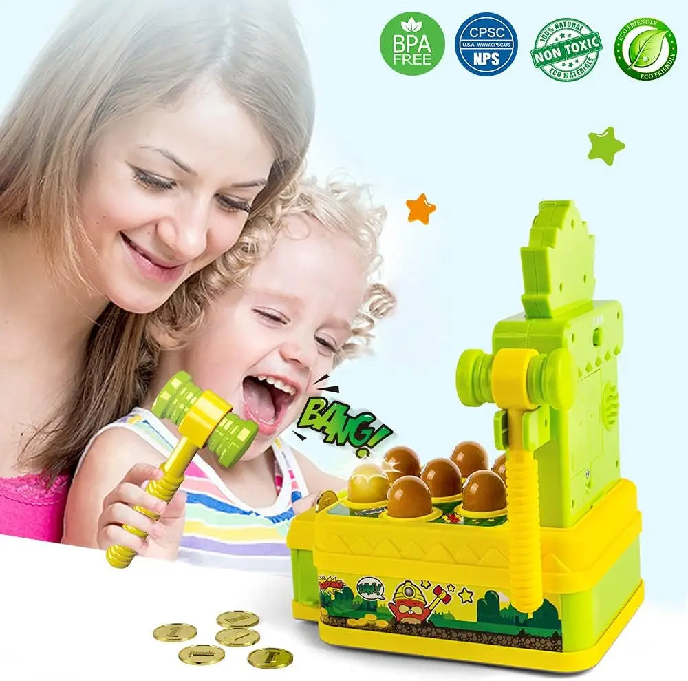 VATOS Mini Coin Operated Arcade Game Bank with Two Hammers Interactive Electronic Developmental Toy for Kids Ages Three to Six