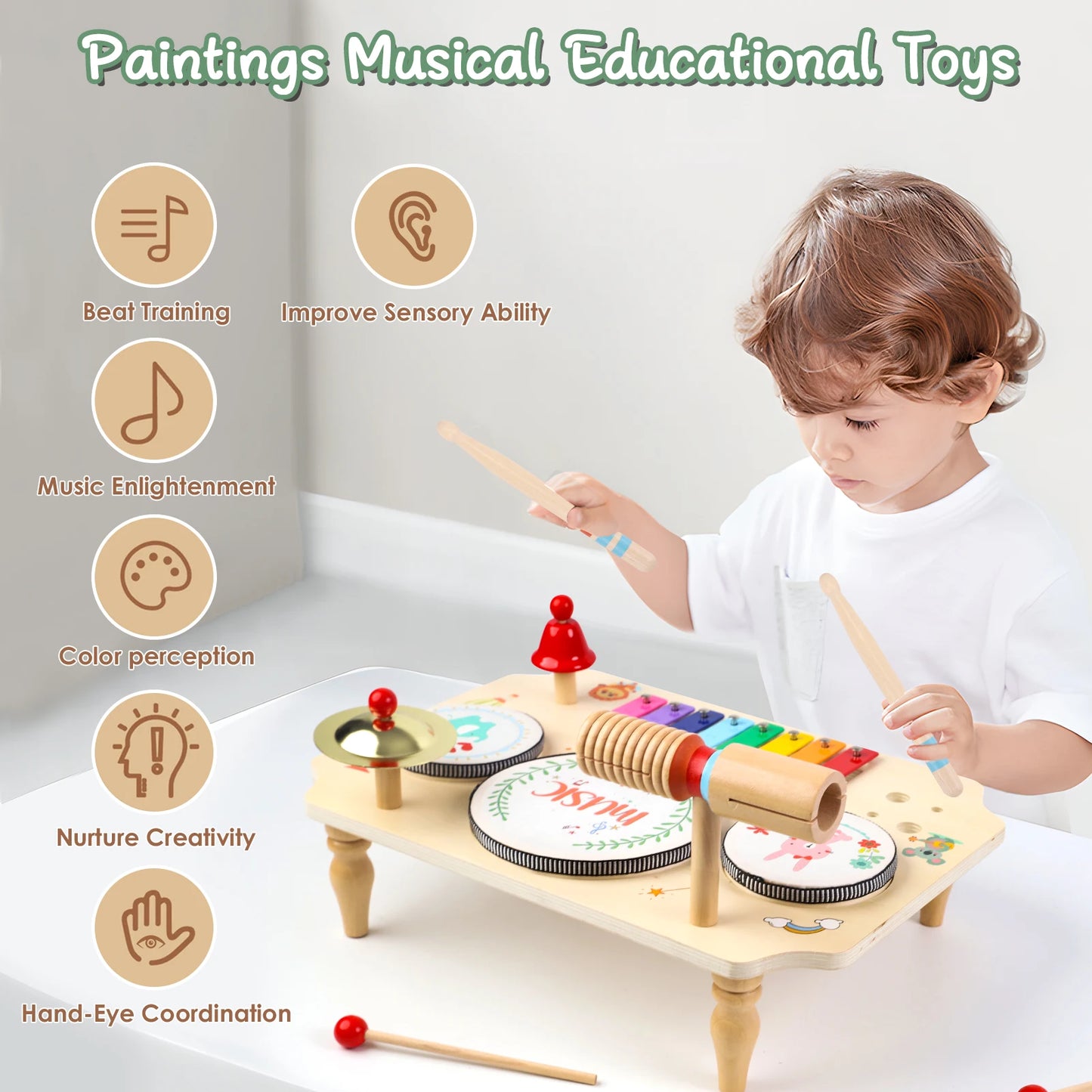 Children's Drum Kit Multi in One Musical Instruments for Ages 1 to 3 with Xylophone Montessori Baby Toy
