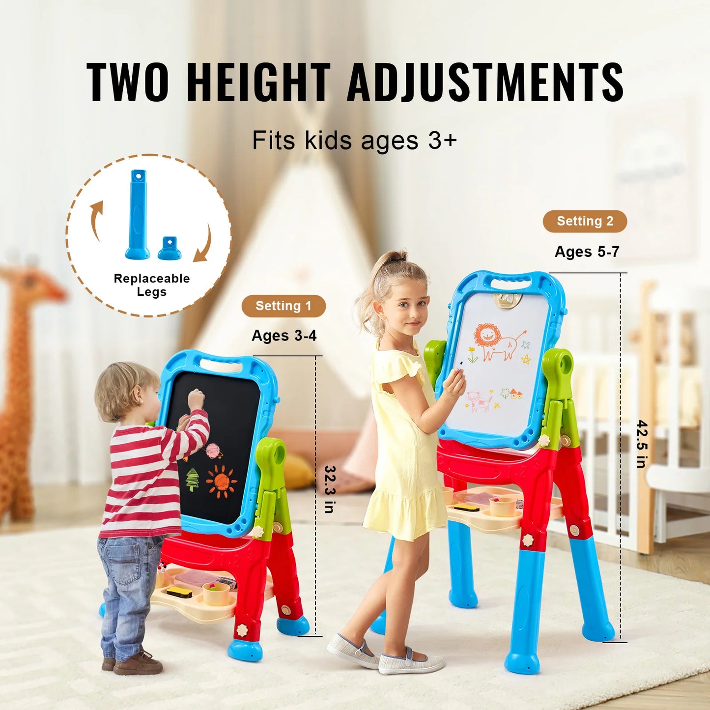 VEVOR Children Magnetic Drawing Board Painting Art Easel with Chalkboard Wordpad Baby Color Graffiti Drawing Toys Gift for Kids