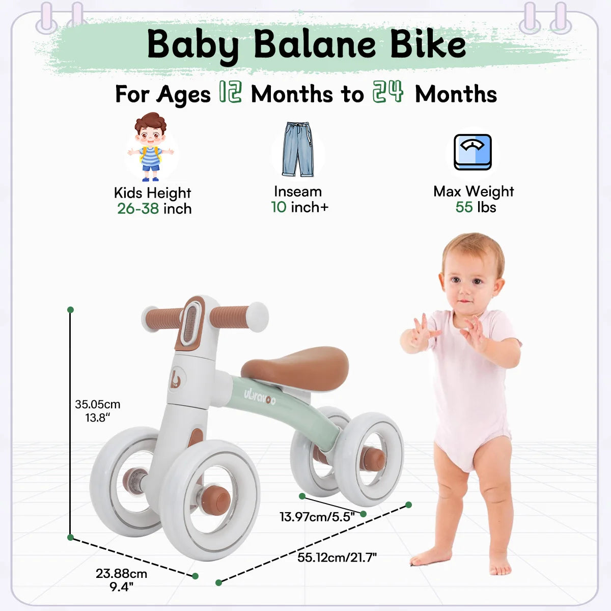 Ubravoo Baby Slide Balance Bike for 12-24 Months,3-Mode Headlight & 4 Transparent Silence Wheels, Riding on Toys Birthday Gifts