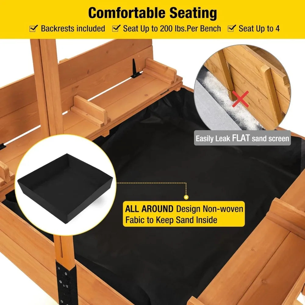 Kids Sandbox With Canopy And Foldable Bench Seats Outdoor