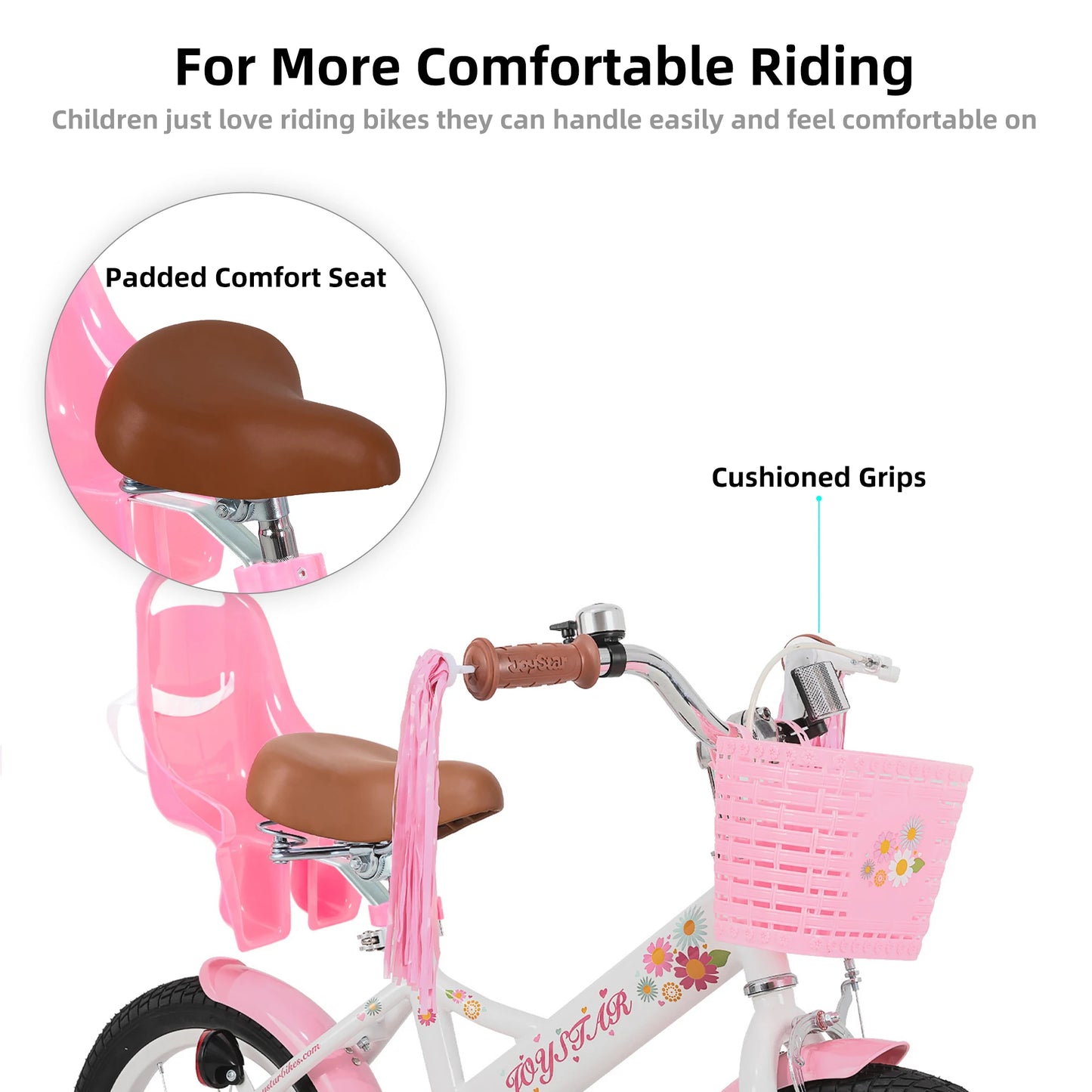 Joystar Kids Bike for Ages 2 to 7 Years 12 14 16 Inch Girls Bike with Doll Seat and Streamers Boys Bike with Flag and Plate