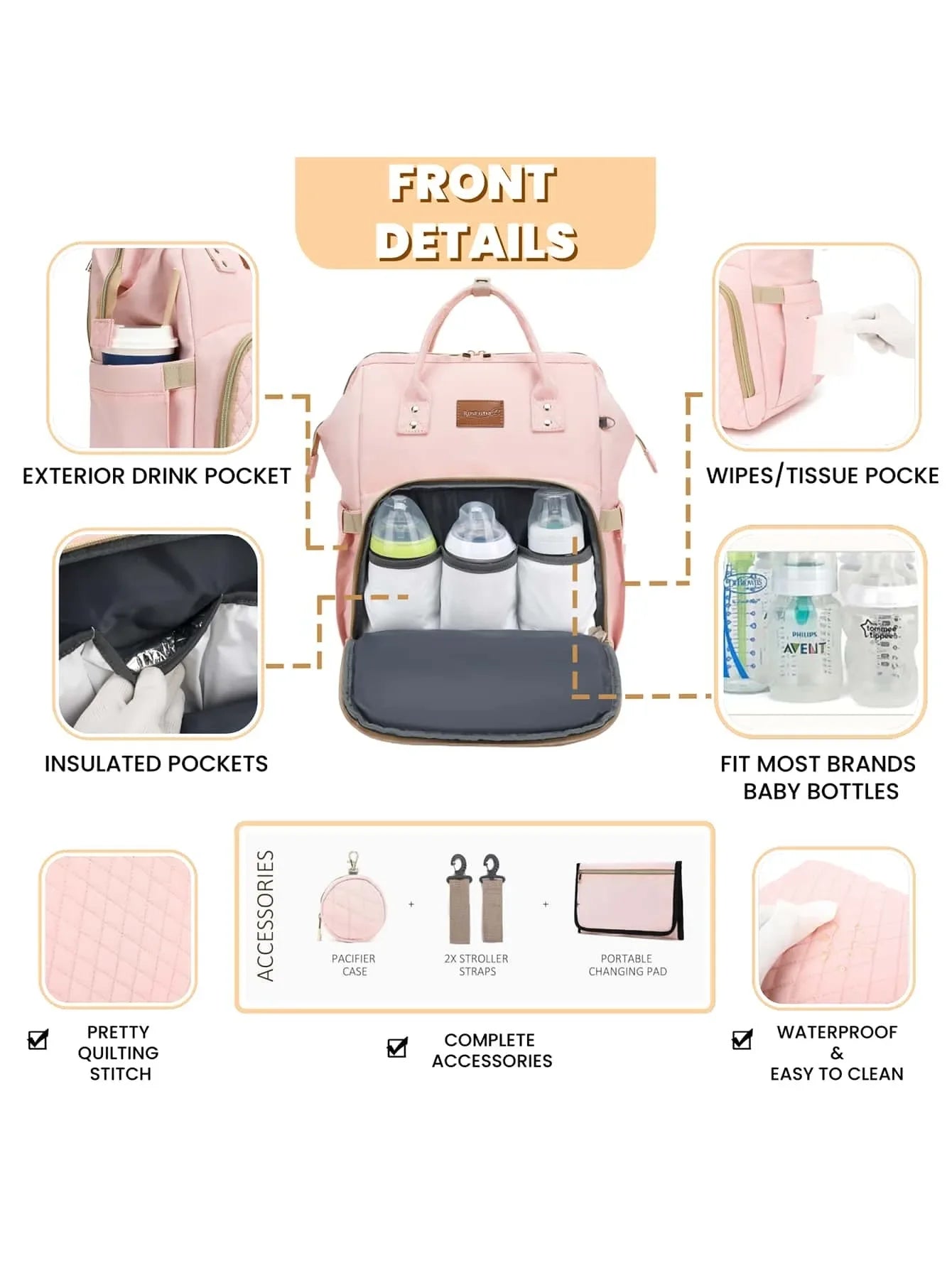 Diaper Bag Backpack With Changing Pad Pacifier Case