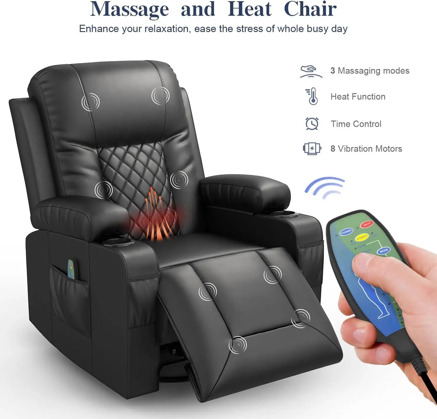 Recliner for Adults Massage Rocker Heated Lounge 360 Swivel