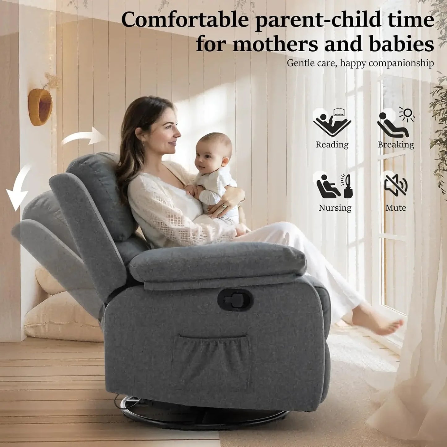 360 Swivel Rocker Chair Upholstered Nursery Glider Compact