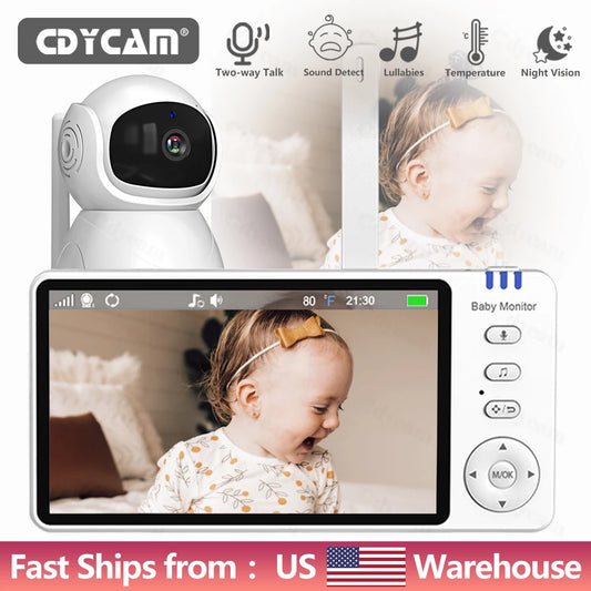 5 Inch Electronic Baby Monitor With Pan Tilt Zoom Camera Battery IPS Screen Wireless Babysitter Video Audio Lullaby Baby Nanny