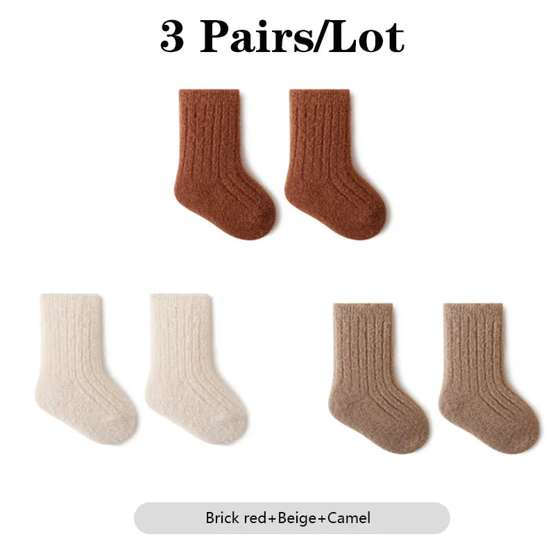 Warm Baby Socks 3 Pairs Thick Winter Cotton Unisex Mid Tube