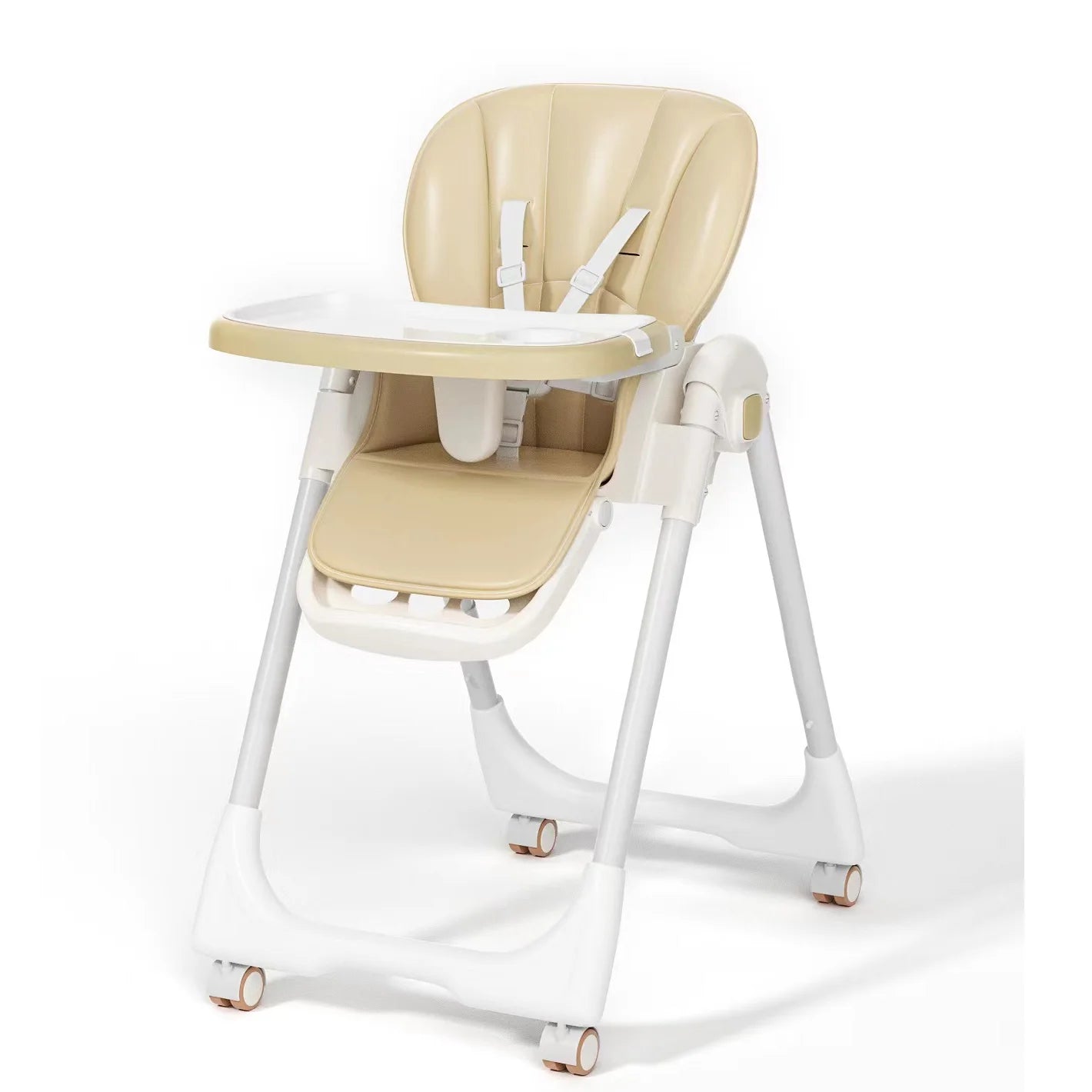 Sejoy Baby High Chair Foldable Highchair Adjustable Backrest Double Removable Tray Detachable PU Leather Cushion