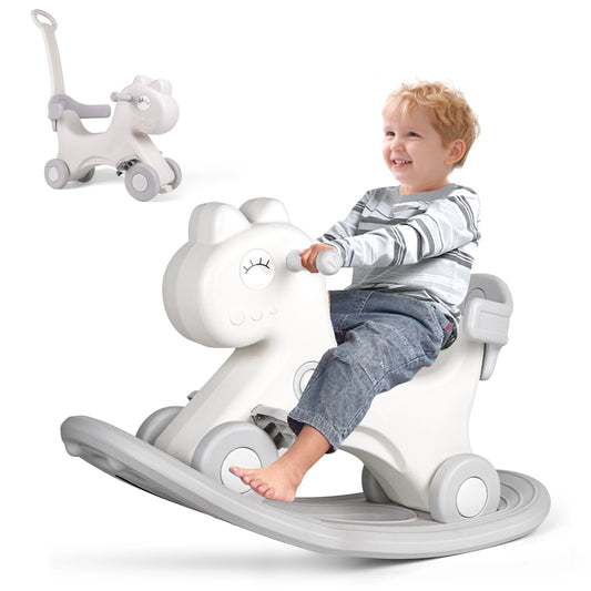 Rocking Horse Child Safety Push Handle Rocker for Toddlers 1 2 3 Years Old Kids Ride On Toy Birthday Gift for Girls and Boys
