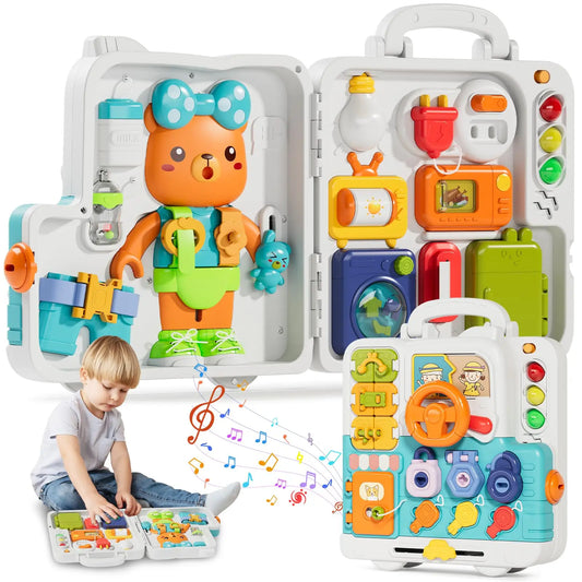 Toddler Musical Busy Board Kids Learning Sensory Toys Portable Montessori Gift for Ages 1 to 3 Boys and Girls