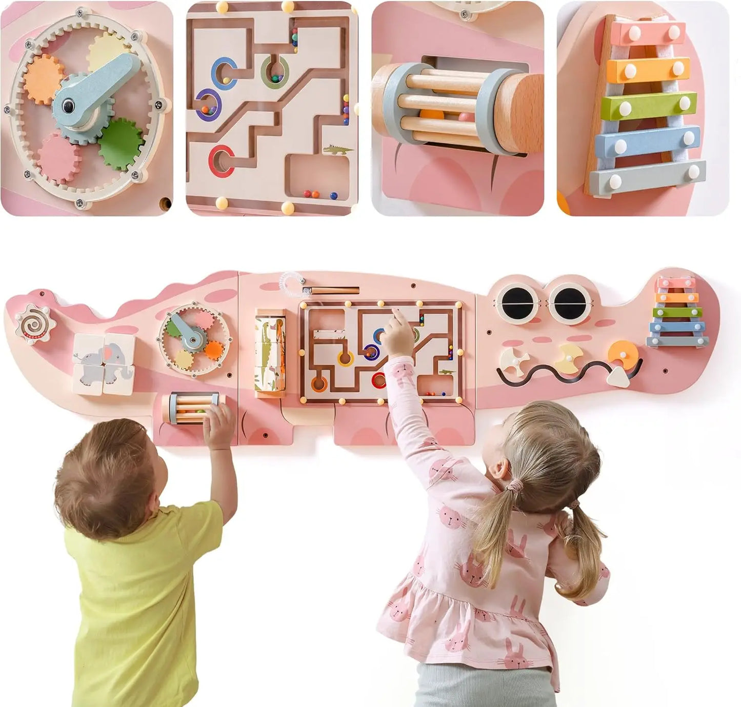 Robotime Robud Wooden Busy Board Montessori Learning Toy Wall Mounted Activity Centre with Gears Maze for Children