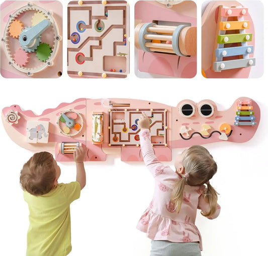 Robotime Robud Wooden Busy Board Montessori Learning Toy Wall Mounted Activity Centre with Gears Maze for Children