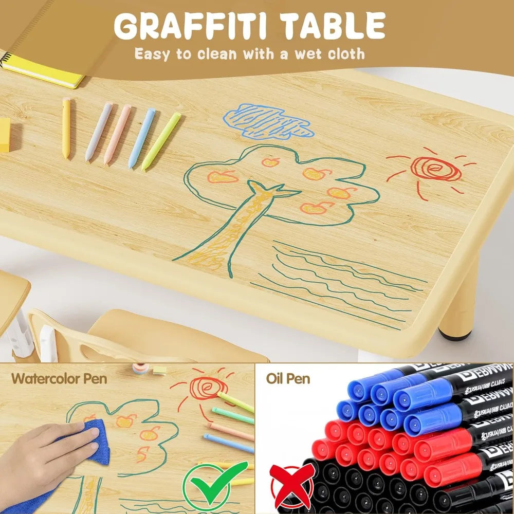 Kids Table And Chairs Set Height Adjustable Graffiti Desk