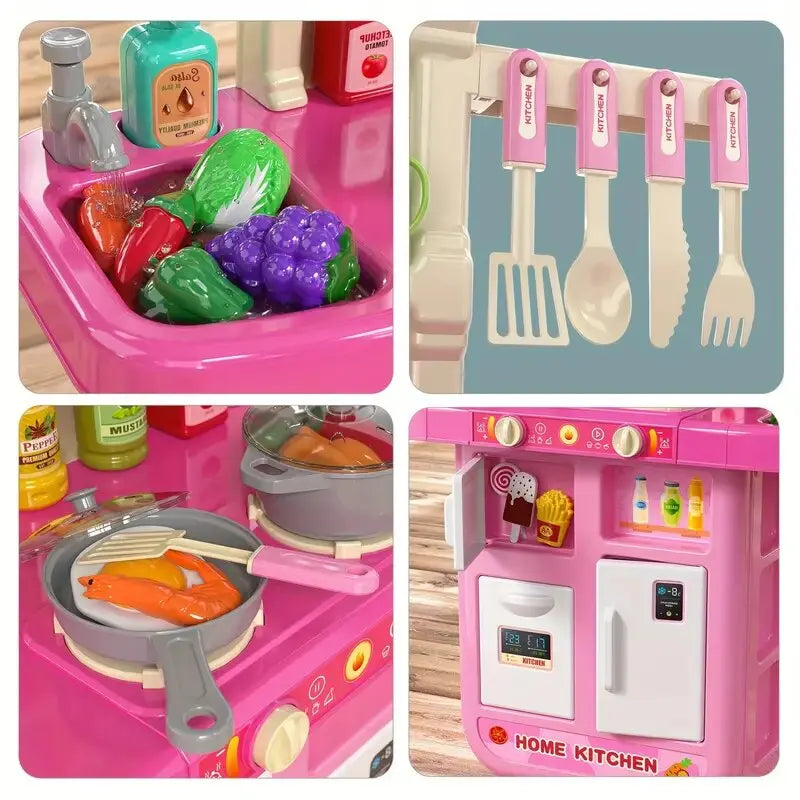Play Kitchen Set Realistic Smoke And Lighting Toy For Kids