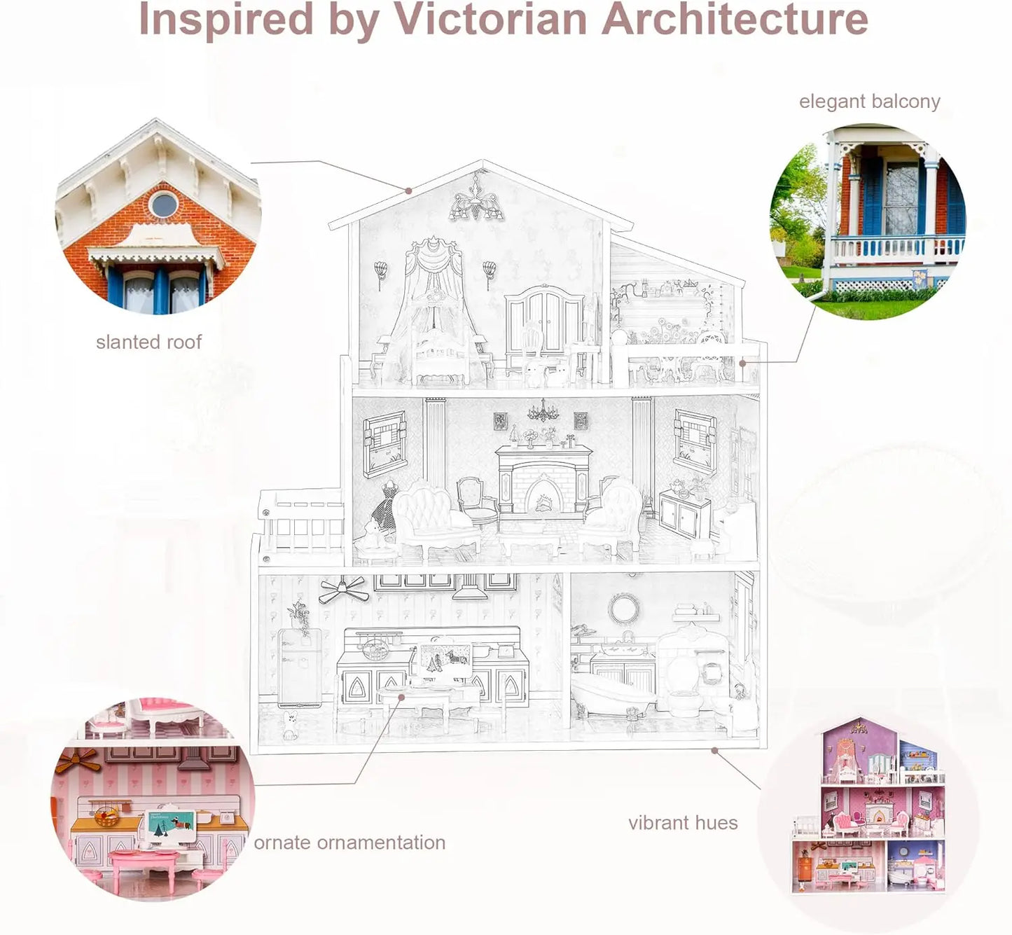 Robotime Robud Victoria Wooden Dollhouse for Kids Furniture Preschool Dollhouse House Toy for Girls