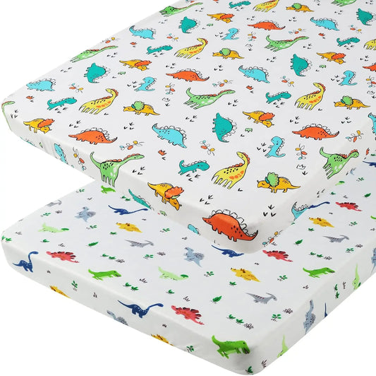 Pa N Play Sheets for Baby Boy Stretchy Jersey Knitted Portable Mini Crib Sheets Playard Mattress Cover Dinosaur