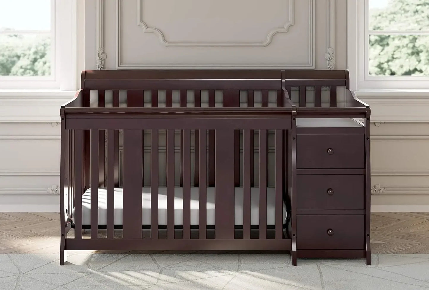 Five In One Convertible Crib And Changer Espresso Drawers