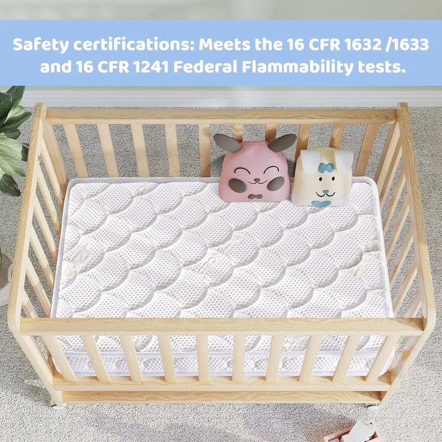 Mini Crib Mattress 38X24X4 Inch Dual Sided Firm Support Comfort Foam Breathable Quiet Odorless Fits Most Mini Cribs