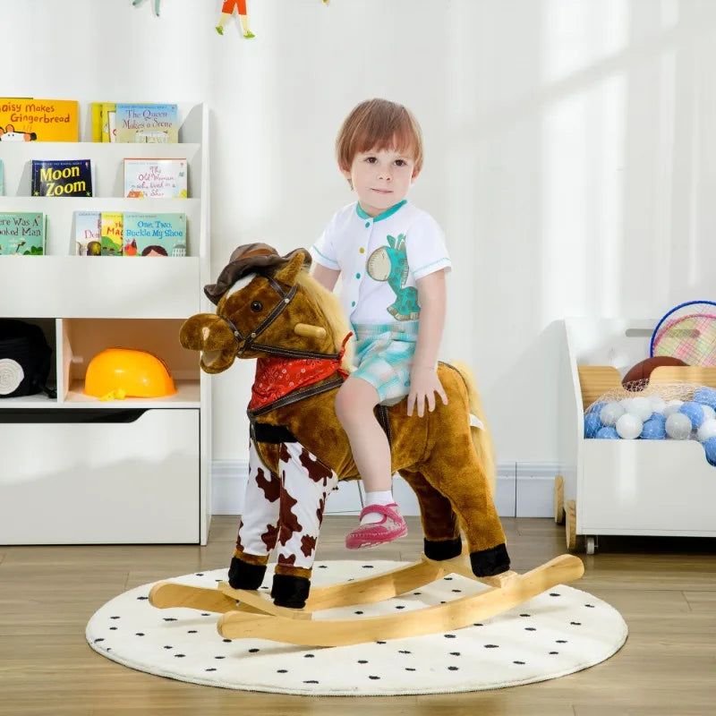Baby Rocking Horse Large Riding Horse Plush Animal Rocker with Realistic Sound Saddle Toy for Boys and Girls Ages 3 to 8 Years Old Brown