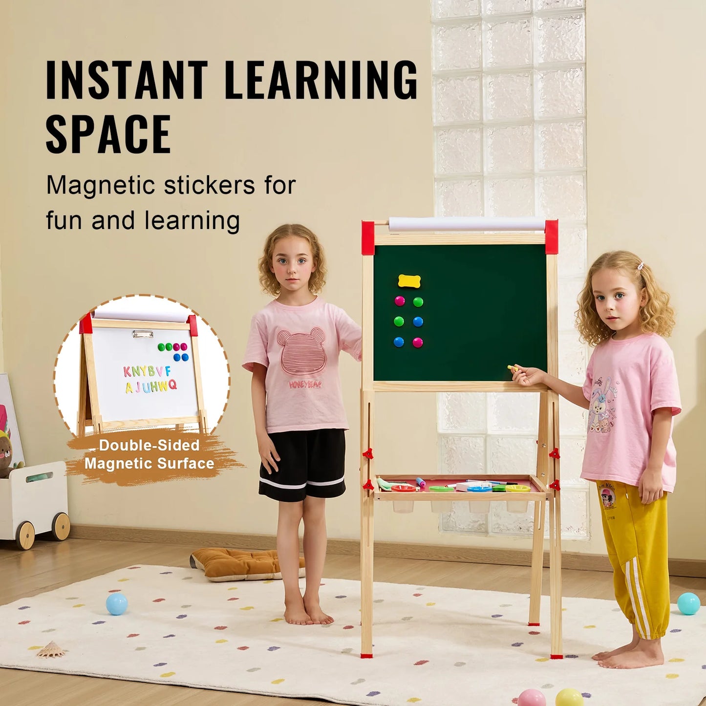 VEVOR Wooden Magnetic Drawing Board for Kids Portable Easel