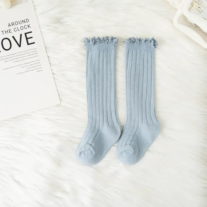 Ruffle Knee High Socks For Girls Cotton Lace Flower 0 To 8