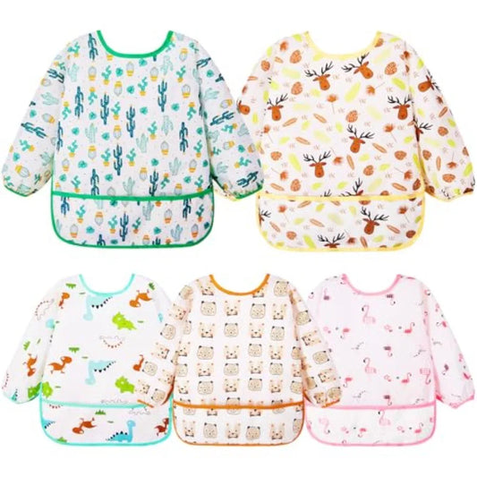 Lictin Long Sleeve Reusable Infant Bibs 5 Pack For Feeding