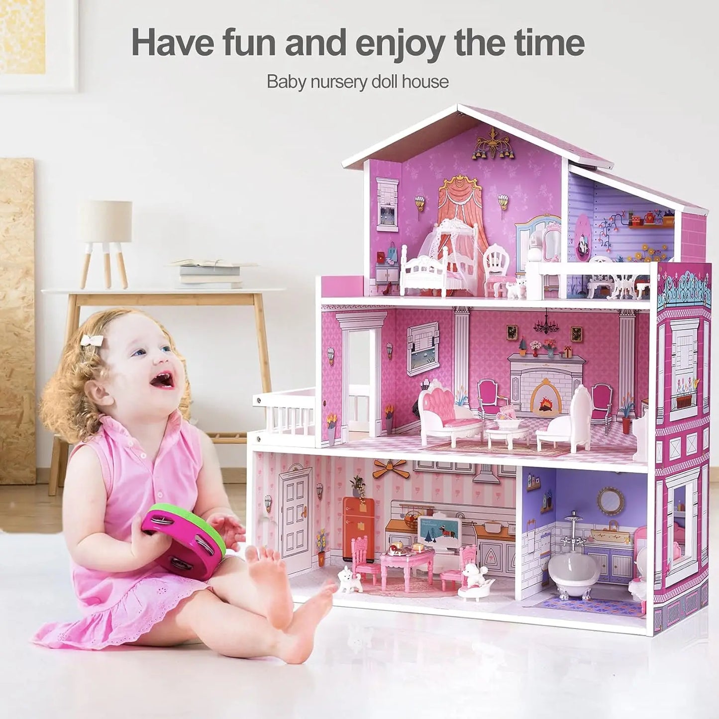 Robotime Robud Victoria Wooden Dollhouse for Kids Furniture Preschool Dollhouse House Toy for Girls