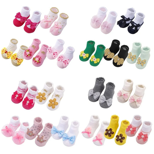 Unisex Cotton Non Slip Floral Print Toddler Christmas Socks