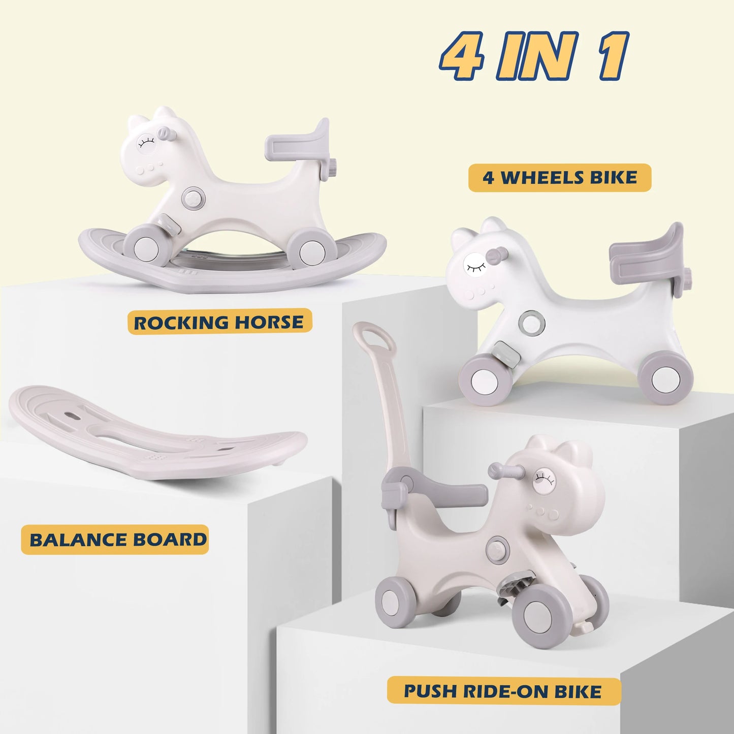 Rocking Horse Child Safety Push Handle Rocker for Toddlers 1 2 3 Years Old Kids Ride On Toy Birthday Gift for Girls and Boys