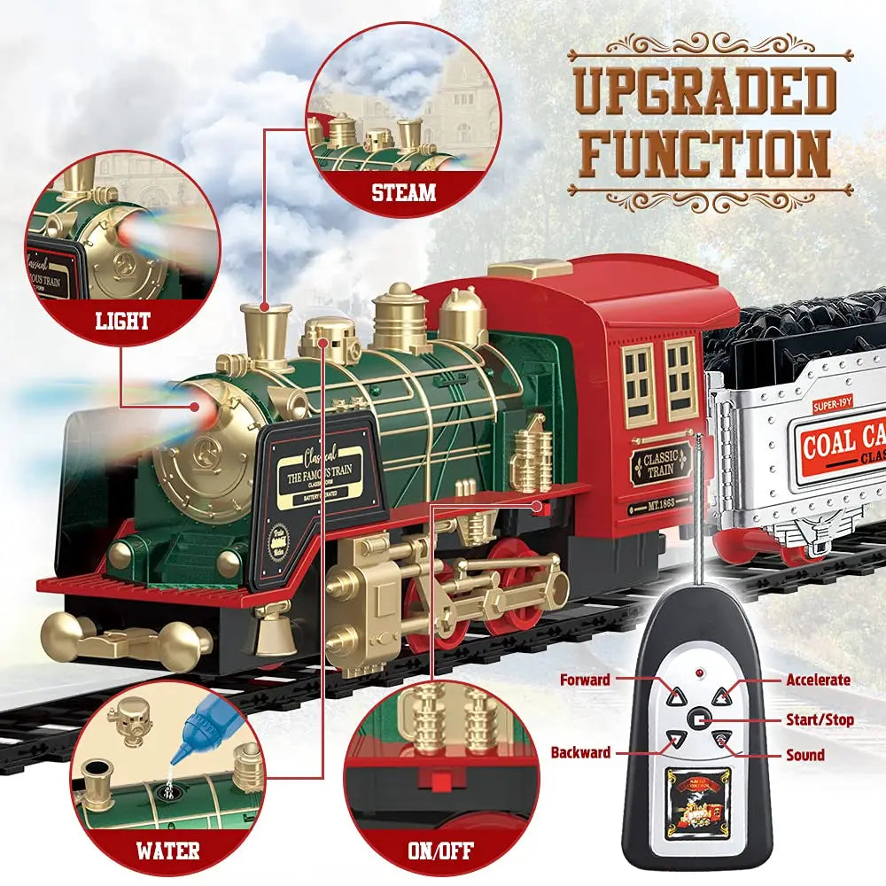 Remote Control Track Train Car Classical Simulation Water Steam Electric Railway Set Christmas Gift Educational Toy For Children