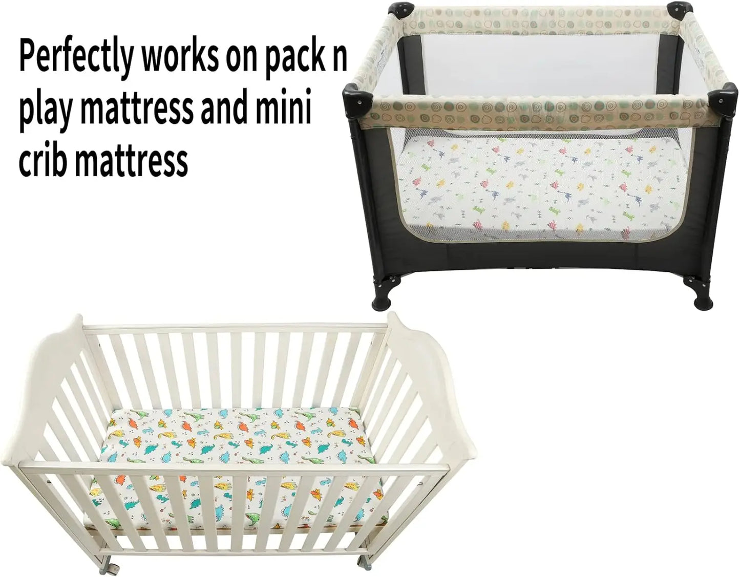 Pa N Play Sheets for Baby Boy Stretchy Jersey Knitted Portable Mini Crib Sheets Playard Mattress Cover Dinosaur