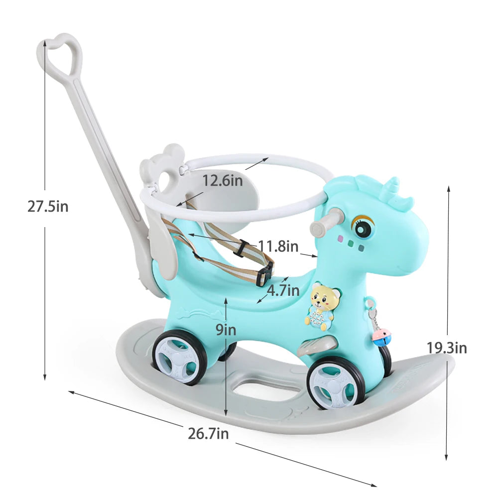 Rocking Horse For Toddlers Balance Bike Ride On Toy With Push Handle Backrest And Balance Board For Baby Girl And Boy