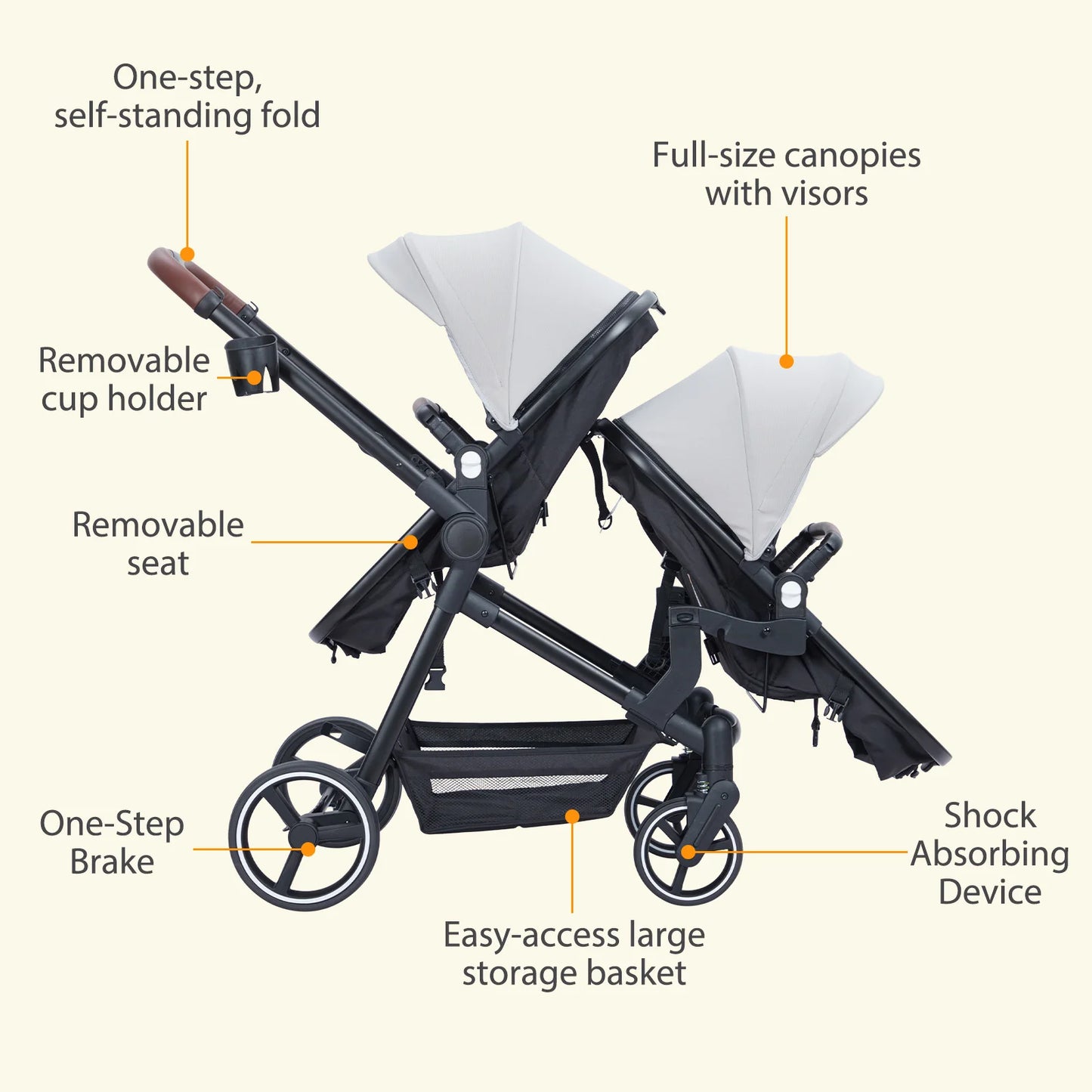 Double Stroller Tandem Infant Toddler Multi Position