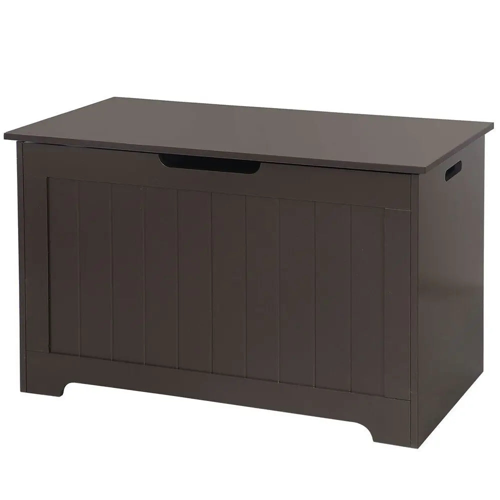 30 Inch Wooden Kid Toy Box Lift Top Storage Chest Organizer with Safety Hinged Lid in Brown