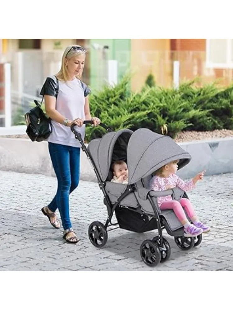 Foldable Double Stroller Lightweight Twin Tandem Seating