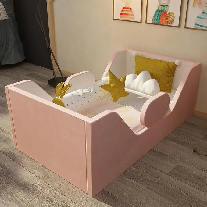 Gray Toddler Bed For Kids Crib Size With Safety Rail