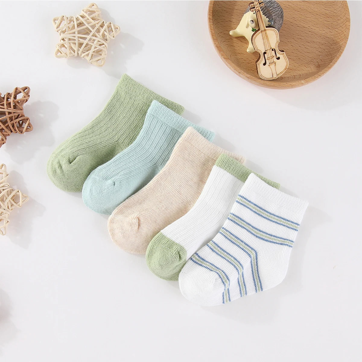 5 Pairs Cotton Mid Calf Socks For Newborns 0 To 12 Months