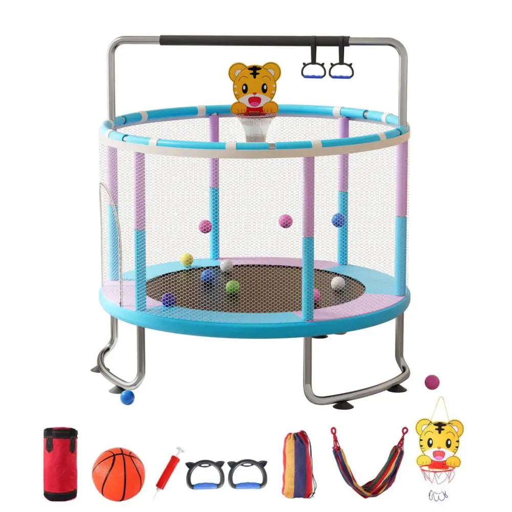 5ft Kids Trampoline Adjustable Toddler With Basketball Hoop