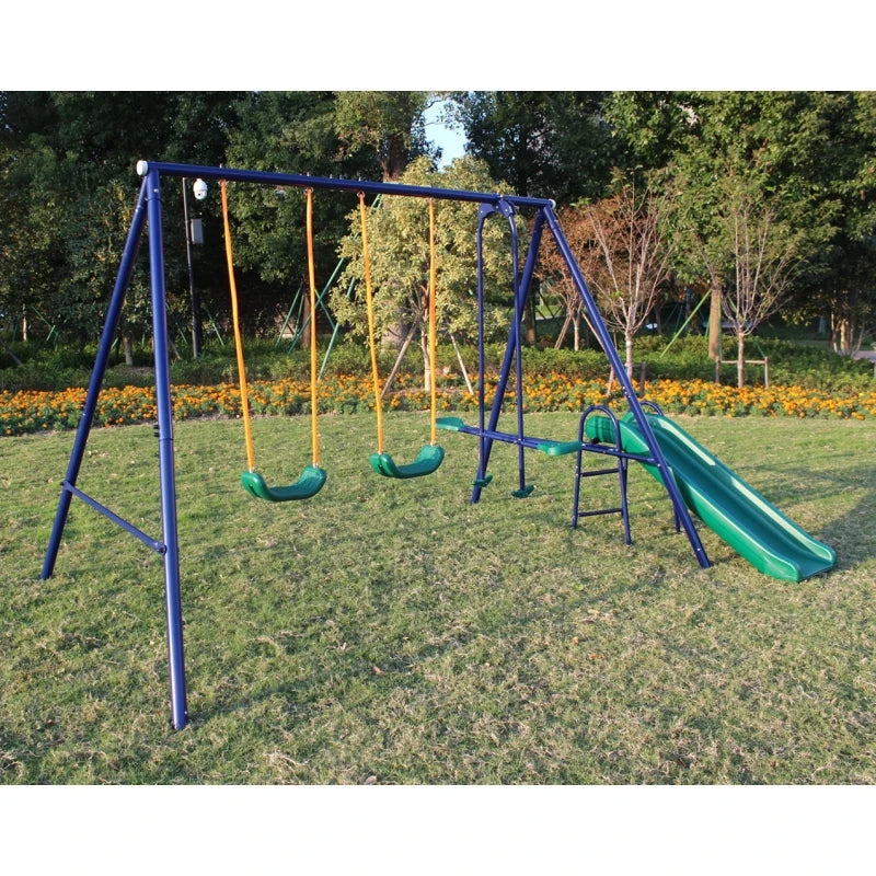 Metal Swing Set for Kids Outdoor Heavy Duty Frame with Double Swings for Backyard Playground