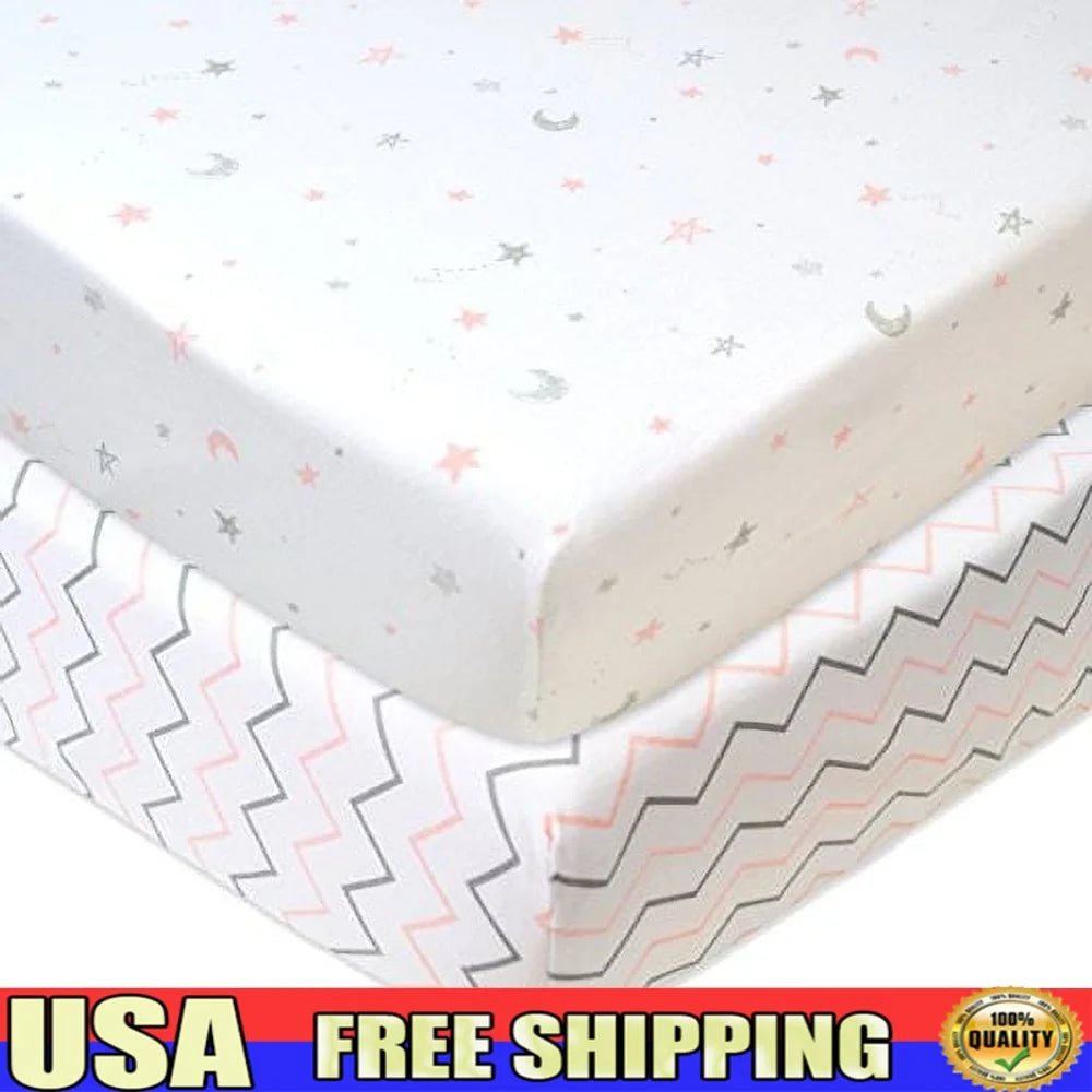 2 Pack Natural Cotton Fitted Crib Sheets 52x28 Hypoallergenic